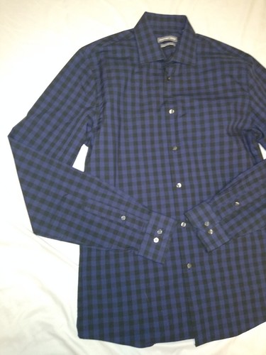 Men's Geoffrey Beene Blue&Black Checkered Collared Button Up Shirt TgSz Med A24 - Picture 2 of 11