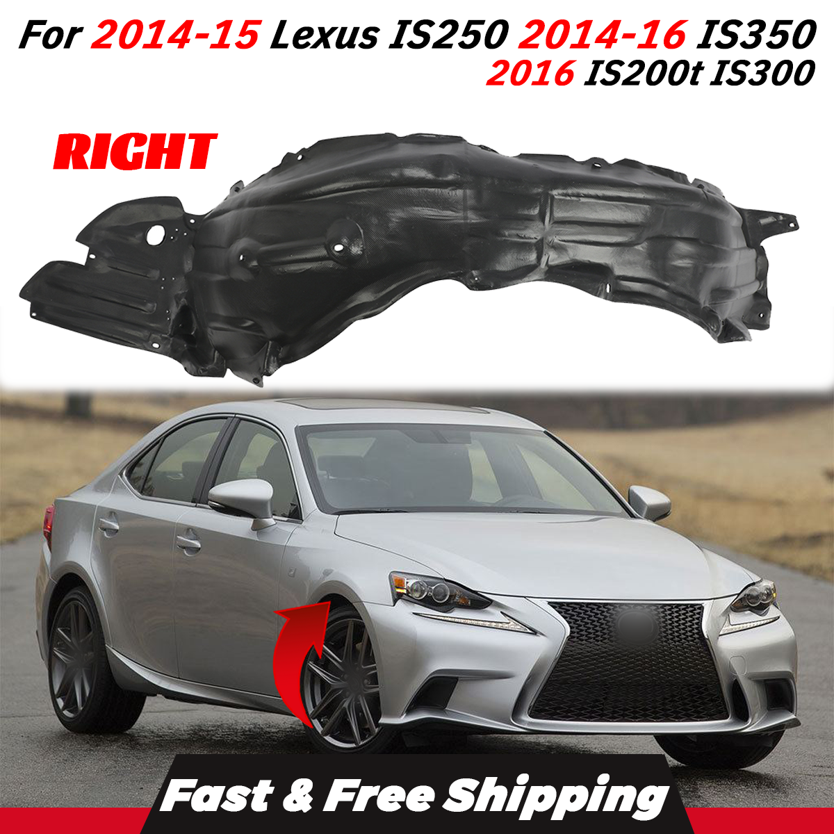 Fender Liner For 2014-15 Lexus IS250 2014-16 IS350 Front Passenger Side
