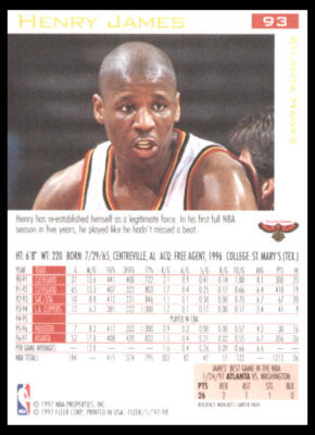 1997 Fleer #93 Henry James Atlanta Hawks Basketball Card | eBay