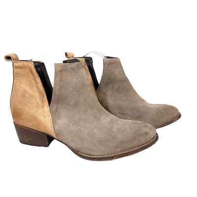 Diba True Women's Grey Tan Cut Out Suede Leather Bootie Ankle Boots Size 