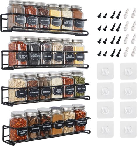 4 Packs Kitchen Spice Rack Organizer Storage Shelf Cabinet Jar Holder Wall Mount - Picture 1 of 12