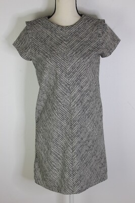 Zara Basic Black White Textured Fabric Mini Cap Sleeve Sheath Dress Size S