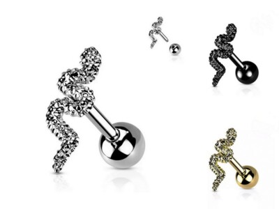 Ohrstecker Ohrpiercing Tragus Helix Cartilage  Schlange Snake