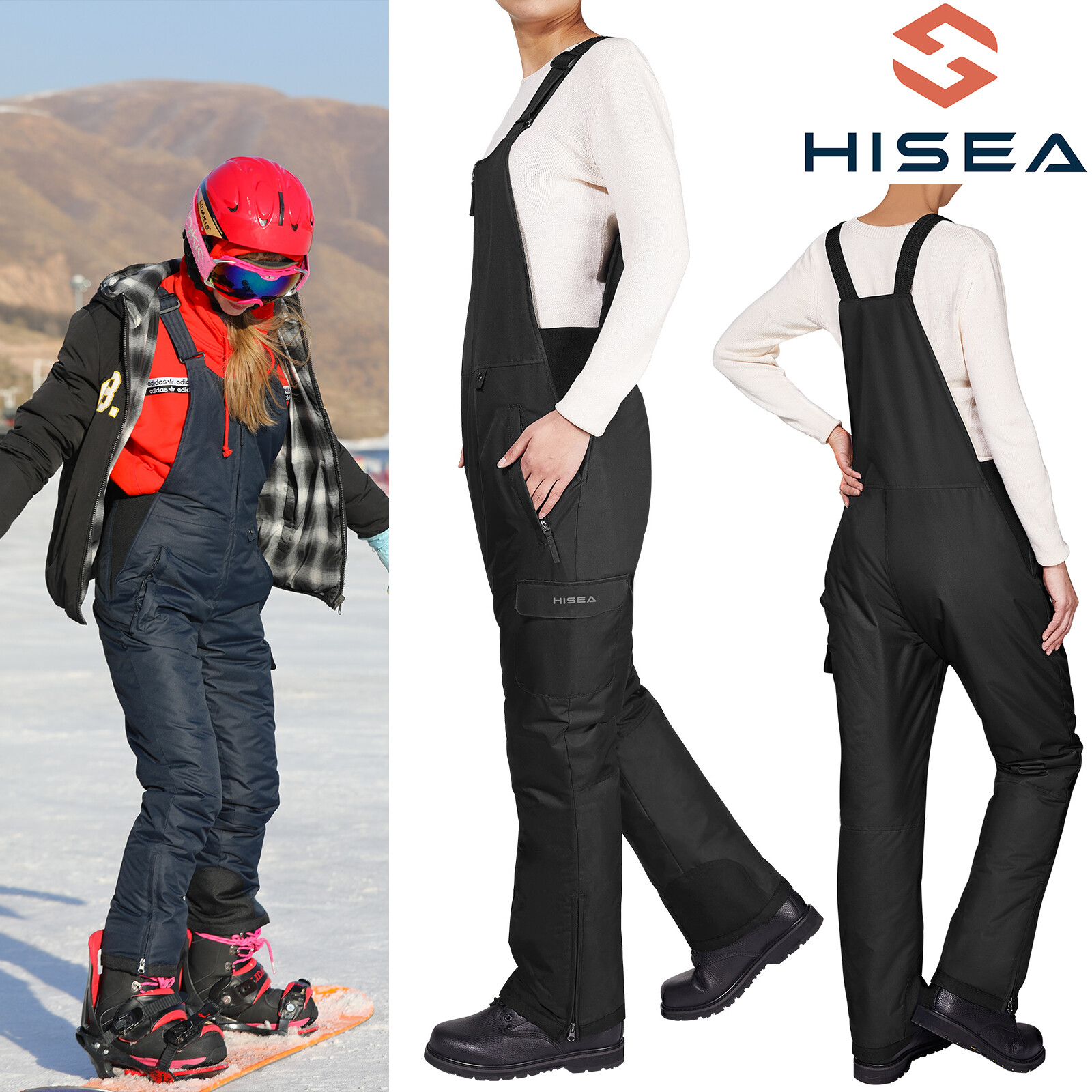 HISEA Women's Ski Bib Overalls Adjustable Snow Pants Snowsuit w/ Boot