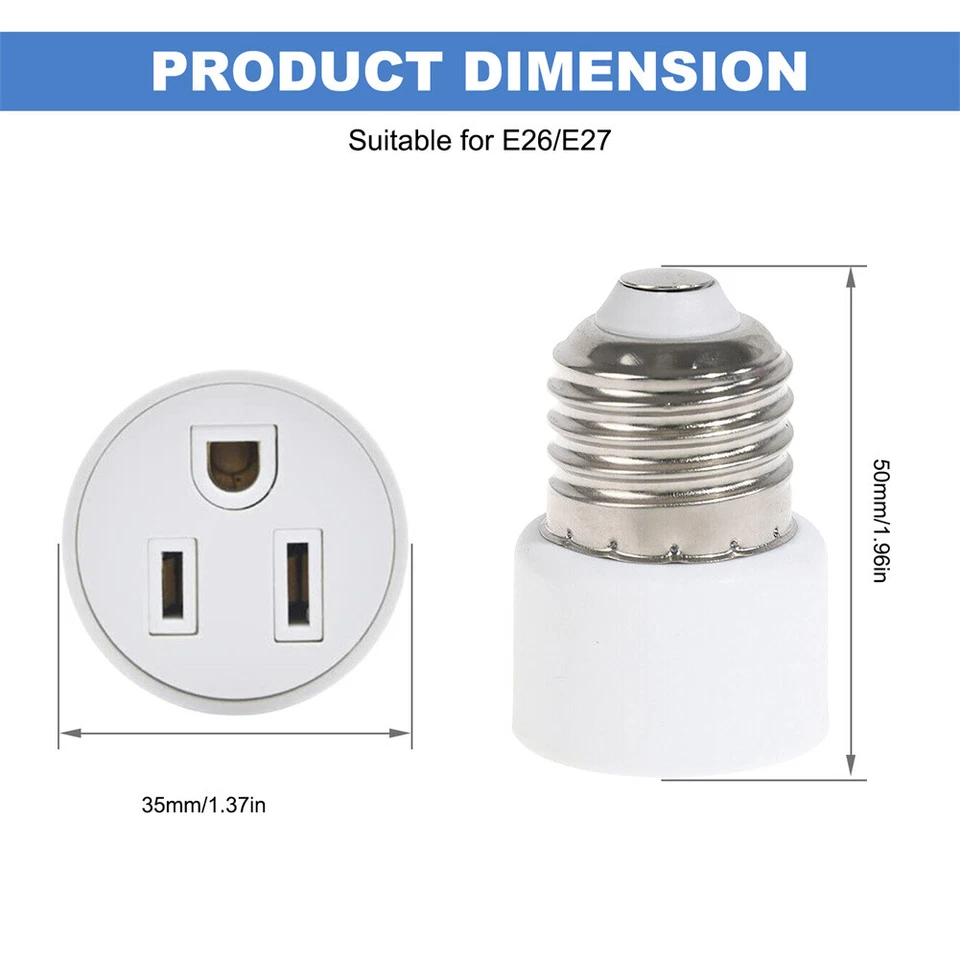 Light Socket To Plug Adapter Outlet Plug Converter E26/E27 Bulb Socket Adapte - Image 4 of 4