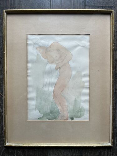 Auguste Rodin Aquarelle Originale Portrait De Femme Nue Dessin Impressionniste - Bild 1 von 6