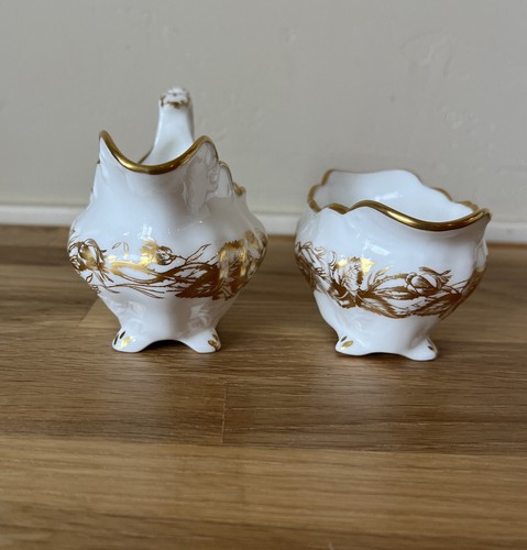 Vintage Hammersley Rose Point Sugar Bowl And Mini Creamer Set Bone China England - Picture 5 of 6