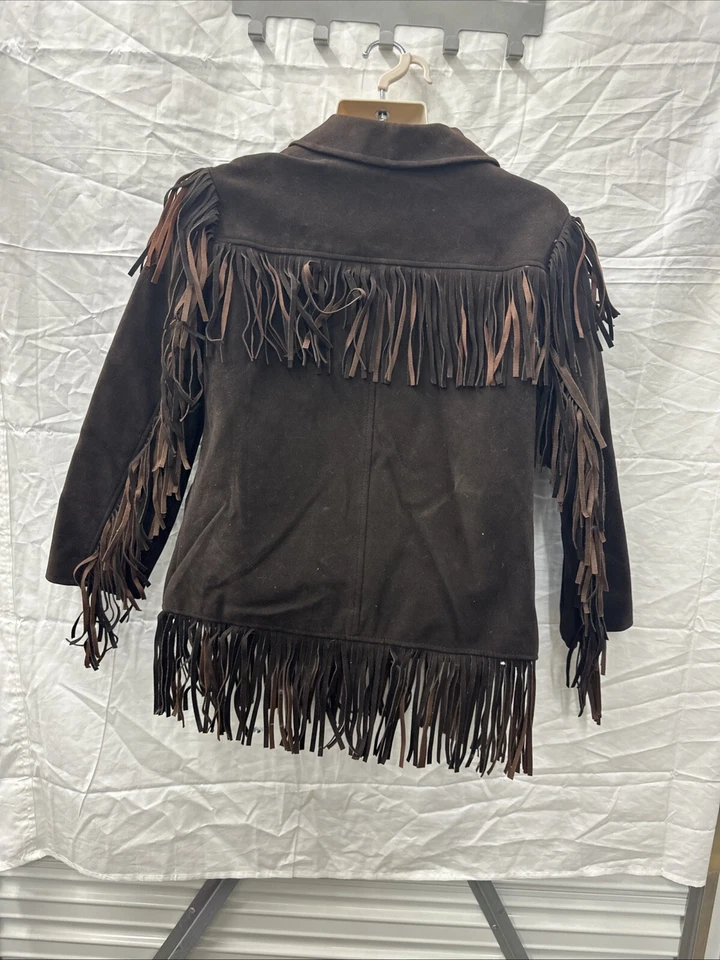 Abrigo bombardero vintage Le Sauvage con flecos para hombre marrón vaquero occidental microgamuza Foto 3 de 4