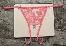 NWT VICTORIA'S SECRET PINK BOHO FLORAL LACE BOW CROTCHLESS PANTIES