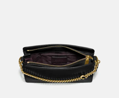Coach Women Signature Chain Brass/Black Leather Crossbody/Shoulder