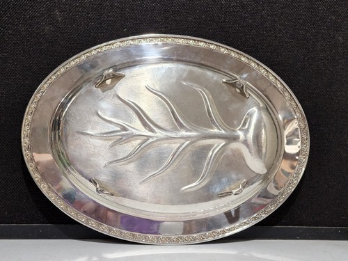 Vintage WM Rogers Ornate Etch 710/C Silver Plate 16.5" Footed Meat Tray /Platter - Picture 6 of 7