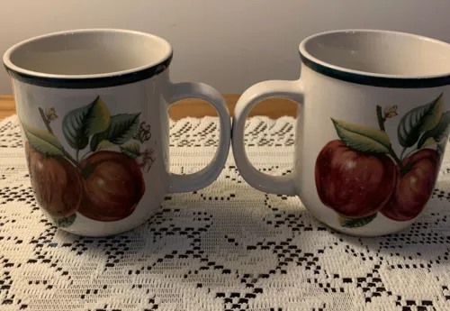 Set of 2 China Pearl Casuals Apples  Coffee Cups/Mugs Pristine Vintage