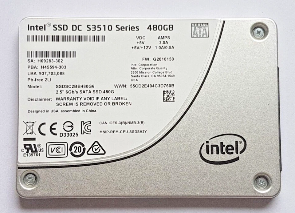 480 GB SATA Intel SSD DC S3510 Series SSDSC2BB480G6 2D-NAND MLC 2.5" Festplatte