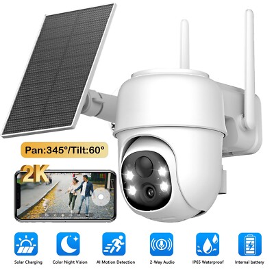 2K 360°PTZ Solar Security Camera Outdoor Wireless WiFi Solar Camera AI Detection