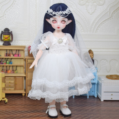 Elf Ears BJD Doll 1/6 Ball Jointed Girl Dolls with Pretty White Dress Wedding