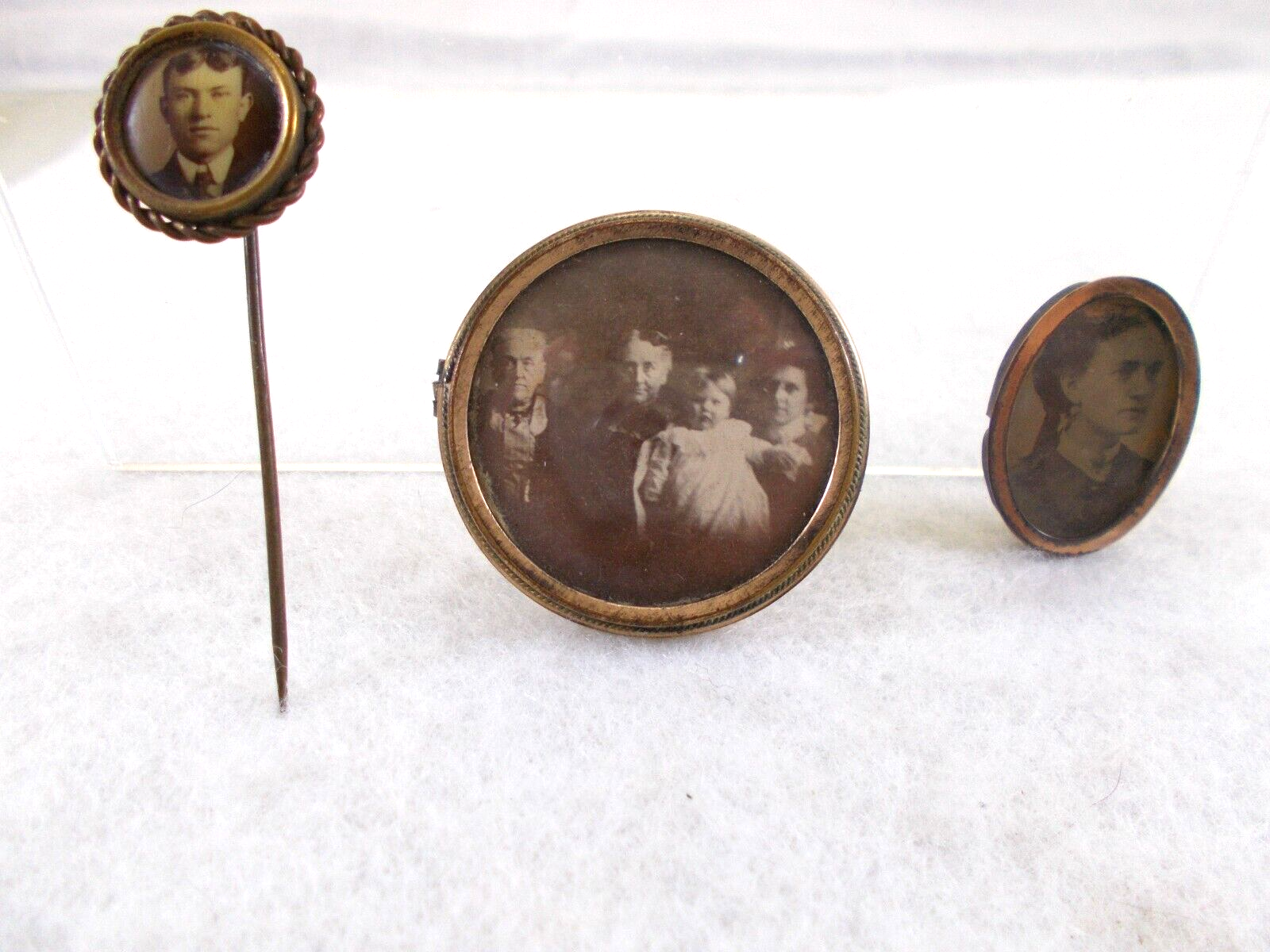 3 Antique Photograph Mourning Pins