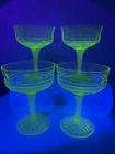 Set of 4 Vintage Uranium Anchor Hocking Circle Green Champagne Sherbet 4 3/4”