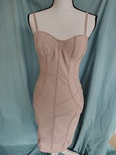 Beige Bandage Bodycon Knee Length Dress Sweetheart Neckline Strappy Accents