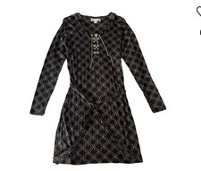 NWT $130.00 MICHAEL Michael Kors Navy Gold Logo Long Sleeve Gold Chain Dress XL