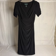Lauren Ralph Lauren Black Matte Jersey Ruched Faux Wrap Sheath Dress Size 4