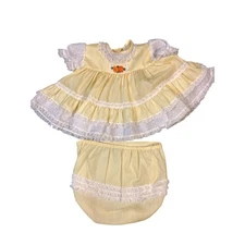 Vintage Mini World 6-9 Mths Baby or Doll Toddler Dress Diaper Cover Yellow Lace