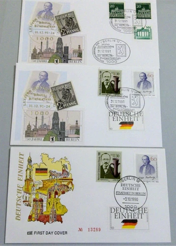 Germany 1990-1991 Berlin Unification Set: Reunification FDC + Last Day Use (3)