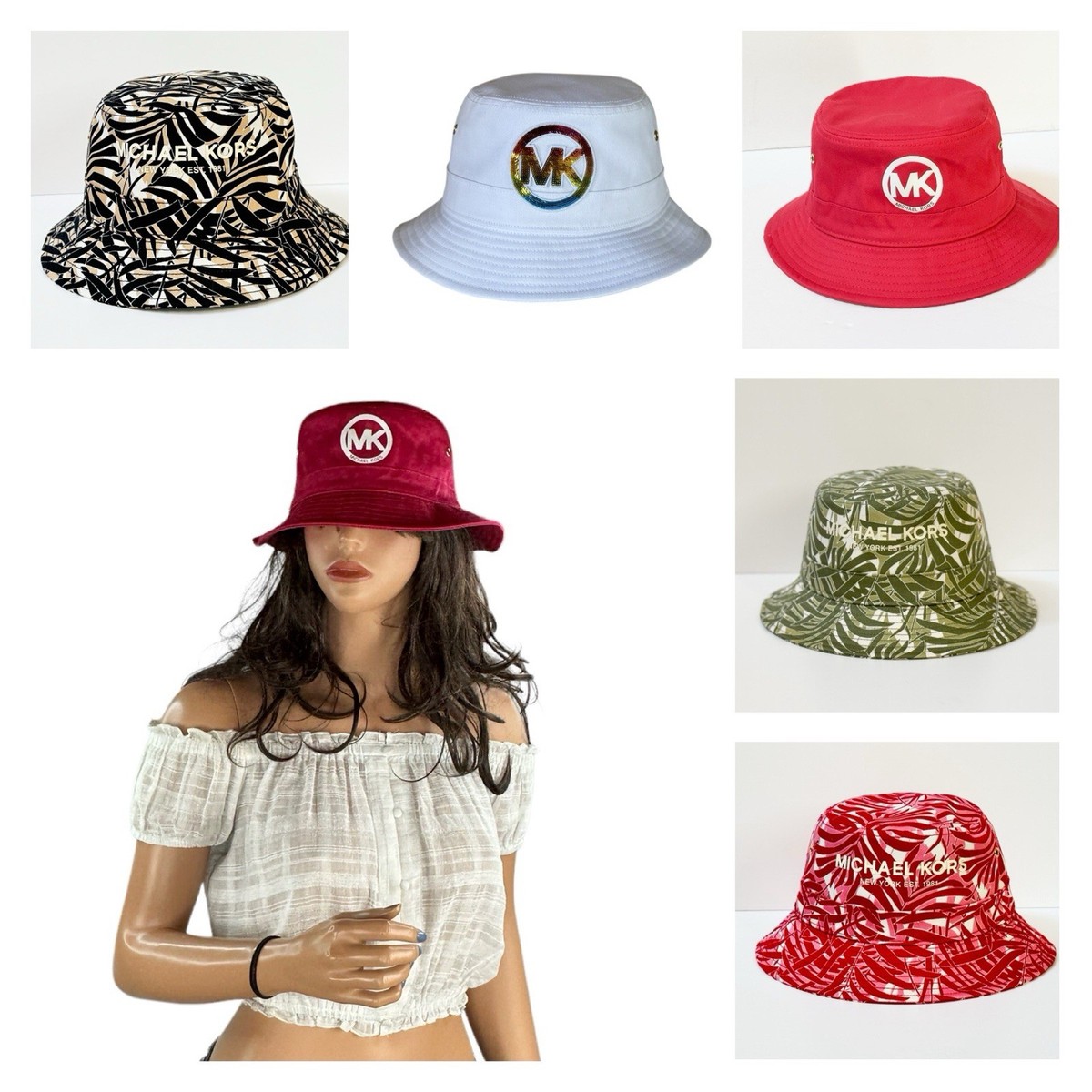 MICHAEL KORS ORGANIC COTTON BLEND BUCKET HAT MK SIGNATURE