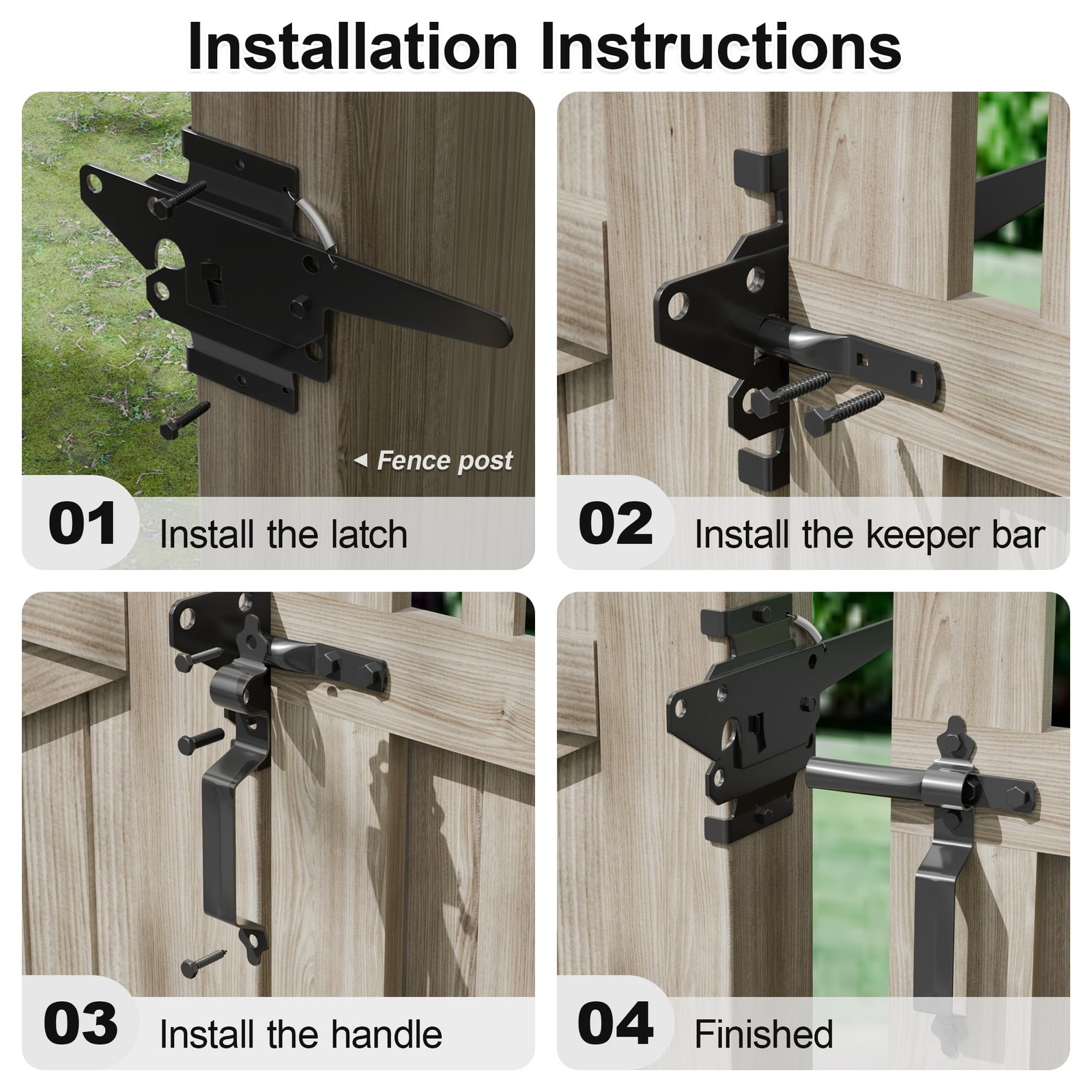 Gate Latch for Wooden Fence, Heavy Duty Self Locking Gate Latch with 9" Handl...