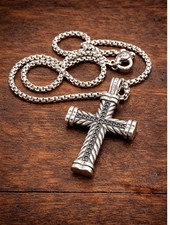 David.Yurman Sterling Silver Chevron 46mm Cross Pendant Black Diamond 24 Inch