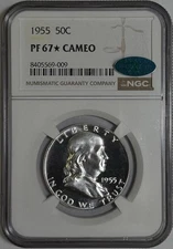 1955 Franklin Half Dollar NGC PF67 STAR Cameo CAC Approved Silver Proof Coin 50C