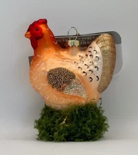 WONDERSHOP CHRISTMAS HEN NEST FARM HOUSE ANIMAL GLASS CHICKEN ROOSTER ORNAMENT