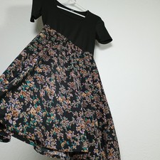 SHEIN Black Floral Print A-Line Scoop Neck Short Sleeve Midi Dress Women's Size