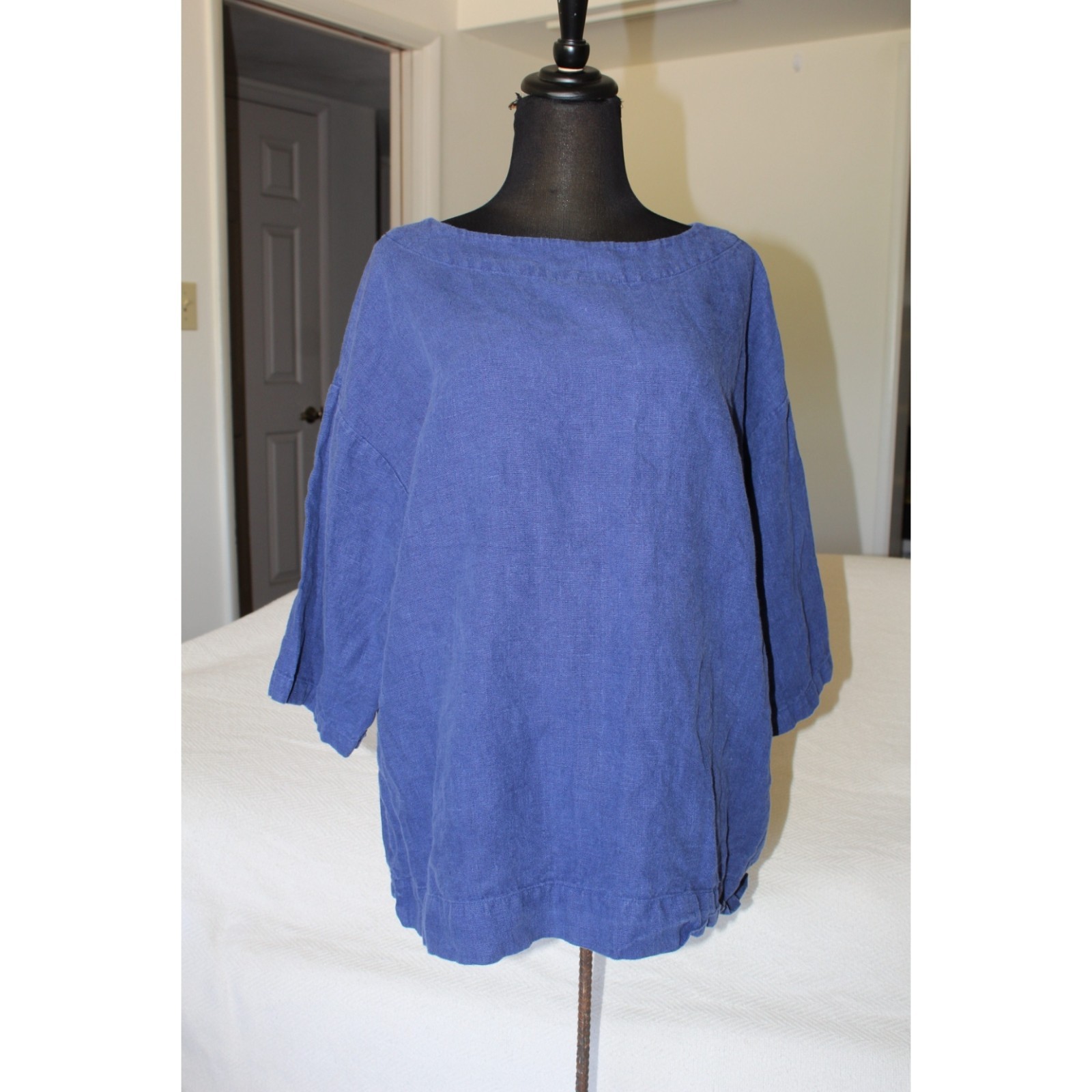 Bryn Walker 100% Linen Blue Top Size M/Oversize Beachy Travel Lagenlook USA