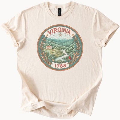 Virginia State Mountains River Graphic T Shirt 1788 Nature Scene Tee