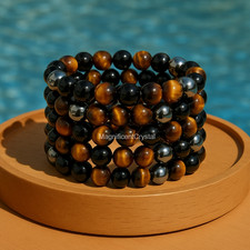 5PCS 10mm Triple Protection Hematite Black Obsidian Tiger Eye Bracelet Gifts
