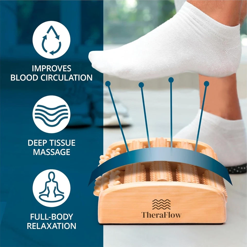 TheraFlow Wooden Foot Massager Roller Neuropathy & Plantar Fasciitis Relief w - Image 2 of 4