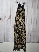 O'Neill Dress Womens Small Black Floral Maxi Crochet Lace Racerback Boho Beach