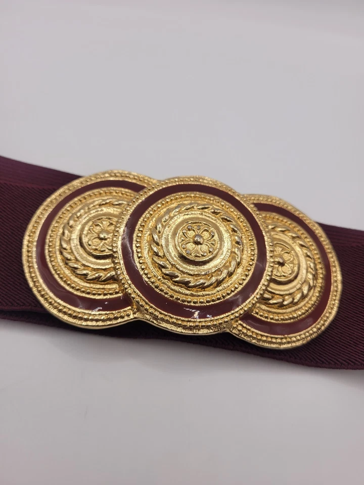 Vintage Signed Nani Lewis 1980's Gold Tone & Black Belt Buckle W/ Elastic Belt - Image 2 of 4