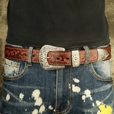 Real Leather Waist Belt Retro Carving Flower Belt Unisex Jeans Casual Punk Belts