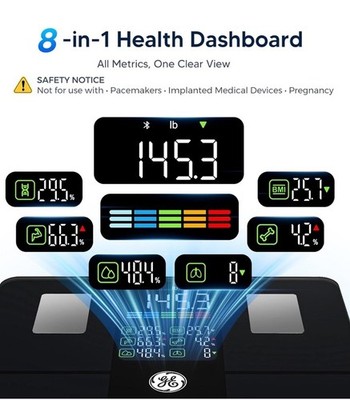 GE Scale for Body Weight, Body Fat, BMI, Muscle Mass, Smart Bathroom Scales