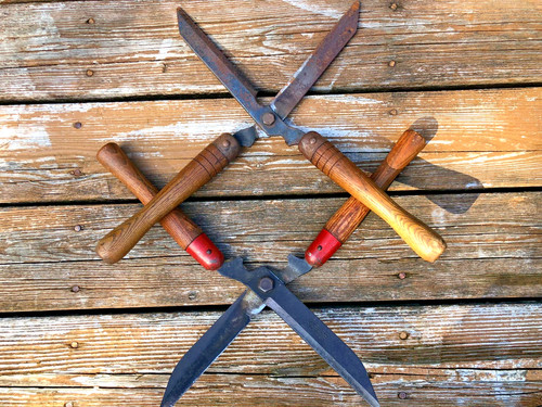 Vintage Wood Handled Hedge Trimmer Shears Clipper - Lot of 2 Nice 19"