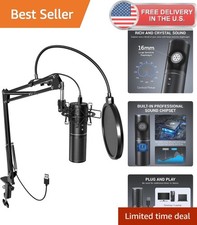 Condenser USB Mic Kit - Adjustable Arm Stand, Pop Filter, Shock Mount - 78 Cable