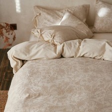 Linen Cotton Duvet Cover King Floral Jacquard Textured 3 Piece Bedding Set,