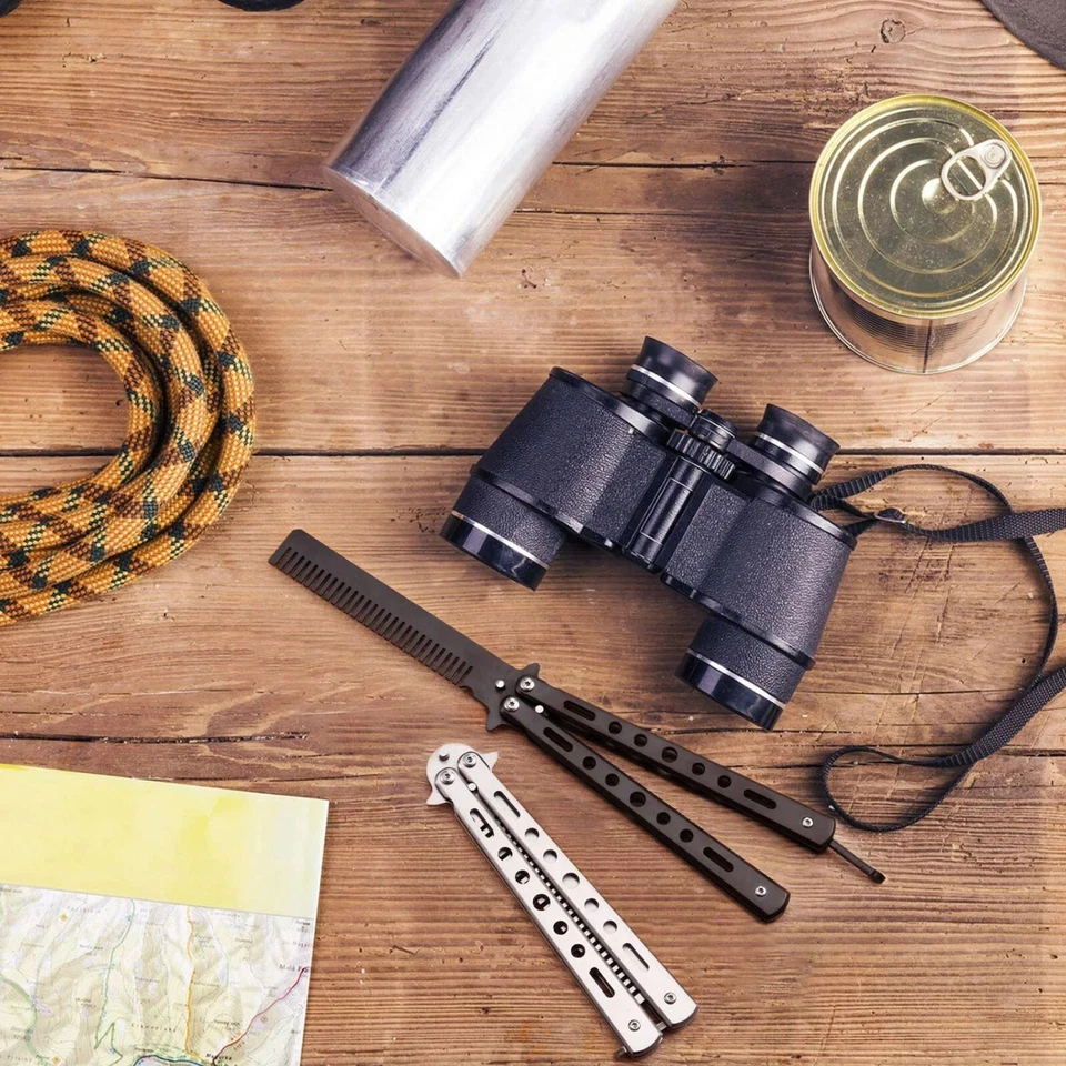 Butterfly Balisong Entrenador Peine de Entrenamiento Cuchillo Herramienta Metal Práctica Negro Plata* Foto 4 de 4