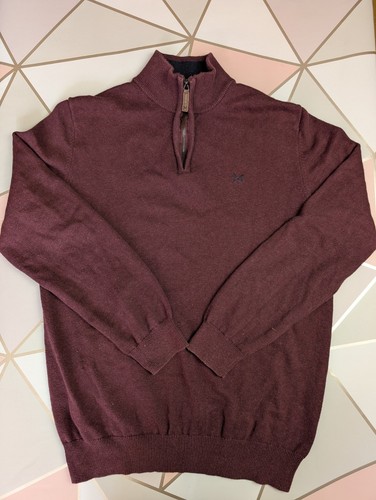 Crew Clothing Jumper Size L Burgundy 1/4 Zip Pullover Knit Cotton Cashmere Blend