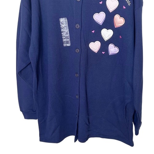 Vintage Cracker Barrel Grandmas Sweethearts Cardigan Navy Hearts Applique XXL - Picture 3 of 10