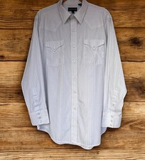 Panhandle Slim Pearl Snap Shirt Silver Stripes Western Mens Sz LG 16.5 / 35