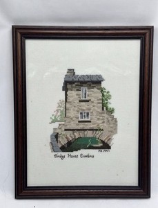 Vintage Needlepoint Lilliput Bridge House Needlework Framed Complete Signed