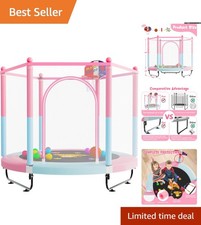 60" Kids Trampoline with Safety Enclosure Basketball Hoop - Age 3-8