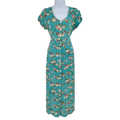 Floral Button Front Cottage Shirt Dress Women S Country Prairie Peasant Tie Back
